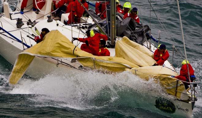 Sail change on 2008 Rolex China Sea Race overall winner Subic Centennial (PHI), skippered by Ernesto Echauz ©  Rolex / Carlo Borlenghi http://www.carloborlenghi.net